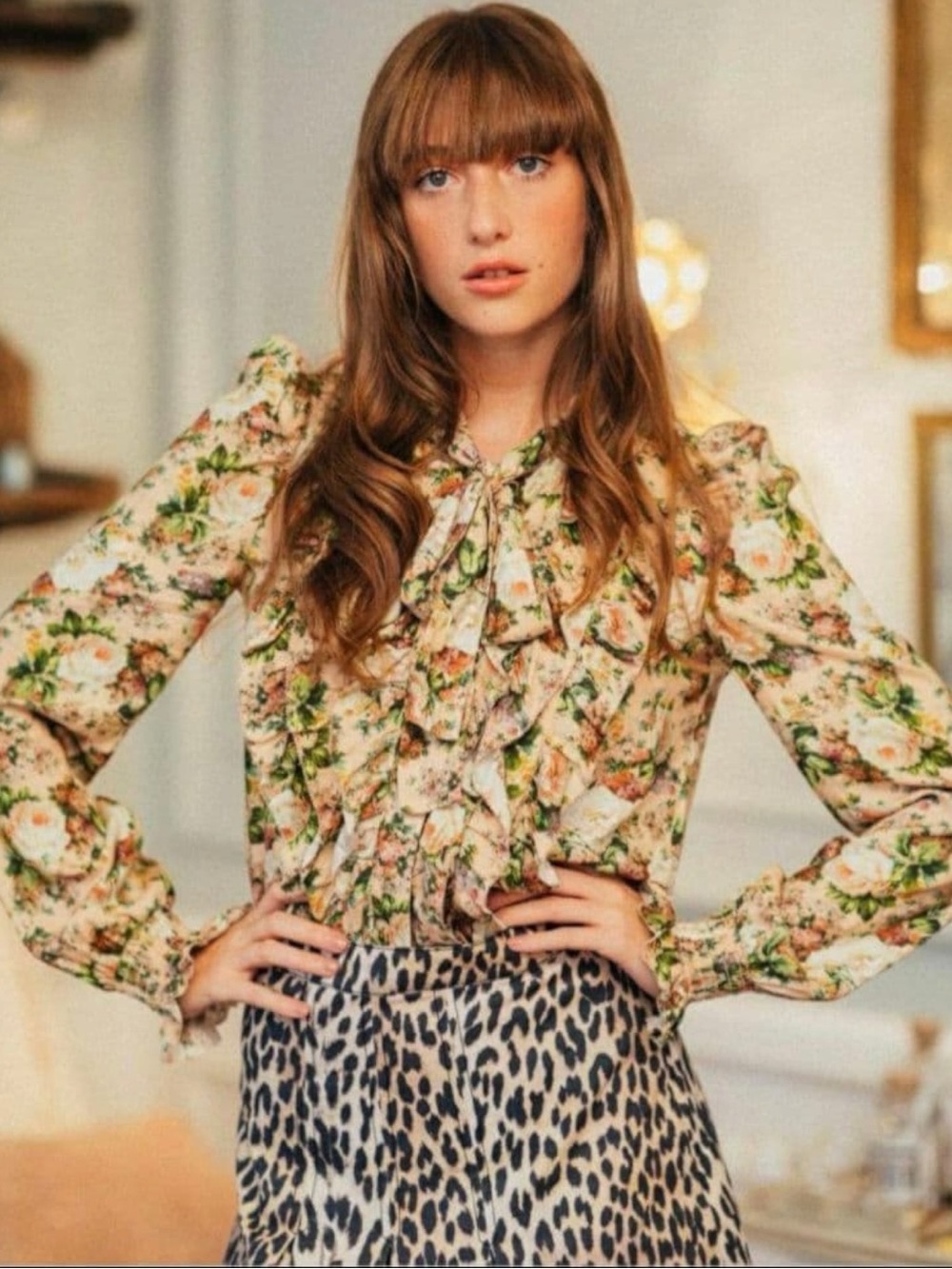 Manoush Dainty Ethereal Romantic Ruffle Button Down Shirt Rose Garden Bow 6